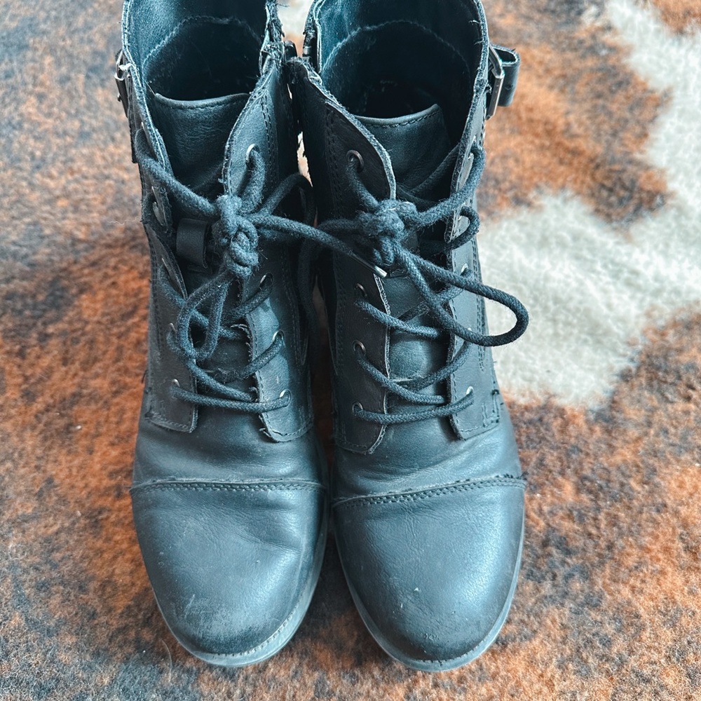 Madden Girl Black Lace-Up Moto Boots - Picture 2 of 5